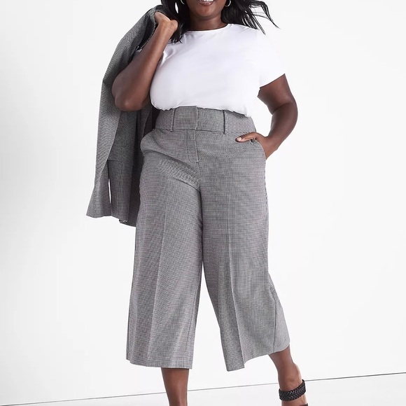 Lane Bryant NWT 22 Wide Leg Capri Pants High Rise Black White Gingham Checked - Picture 1 of 9